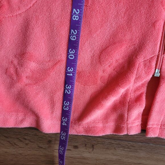 Womens ADONNA Terry cloth Zip Cover Up Robe L Coral Turtle Shells Print Pockets - Picture 12 of 13